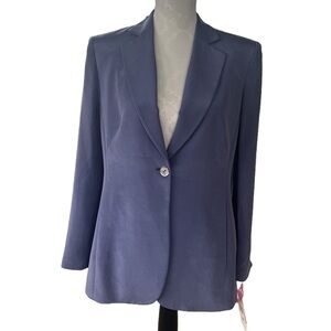 Rena Rowan Essentials  Women's Blue Single-button Silk Blazer 10P